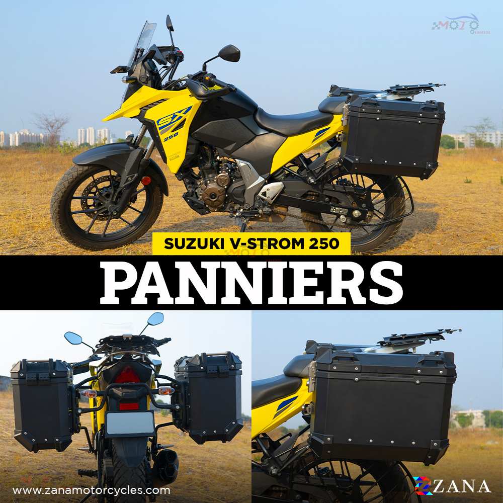Zana- Panniers( 36 LTR )Aluminium L-Flat Black With Frame For Suzuki V-Strom 250