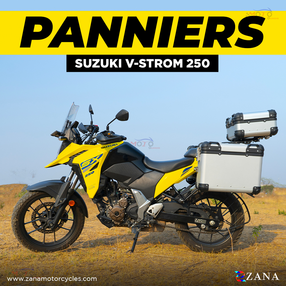 Zana- Panniers( 36 LTR )Aluminium R-Flat Silver With Frame For Suzuki V-Strom 250