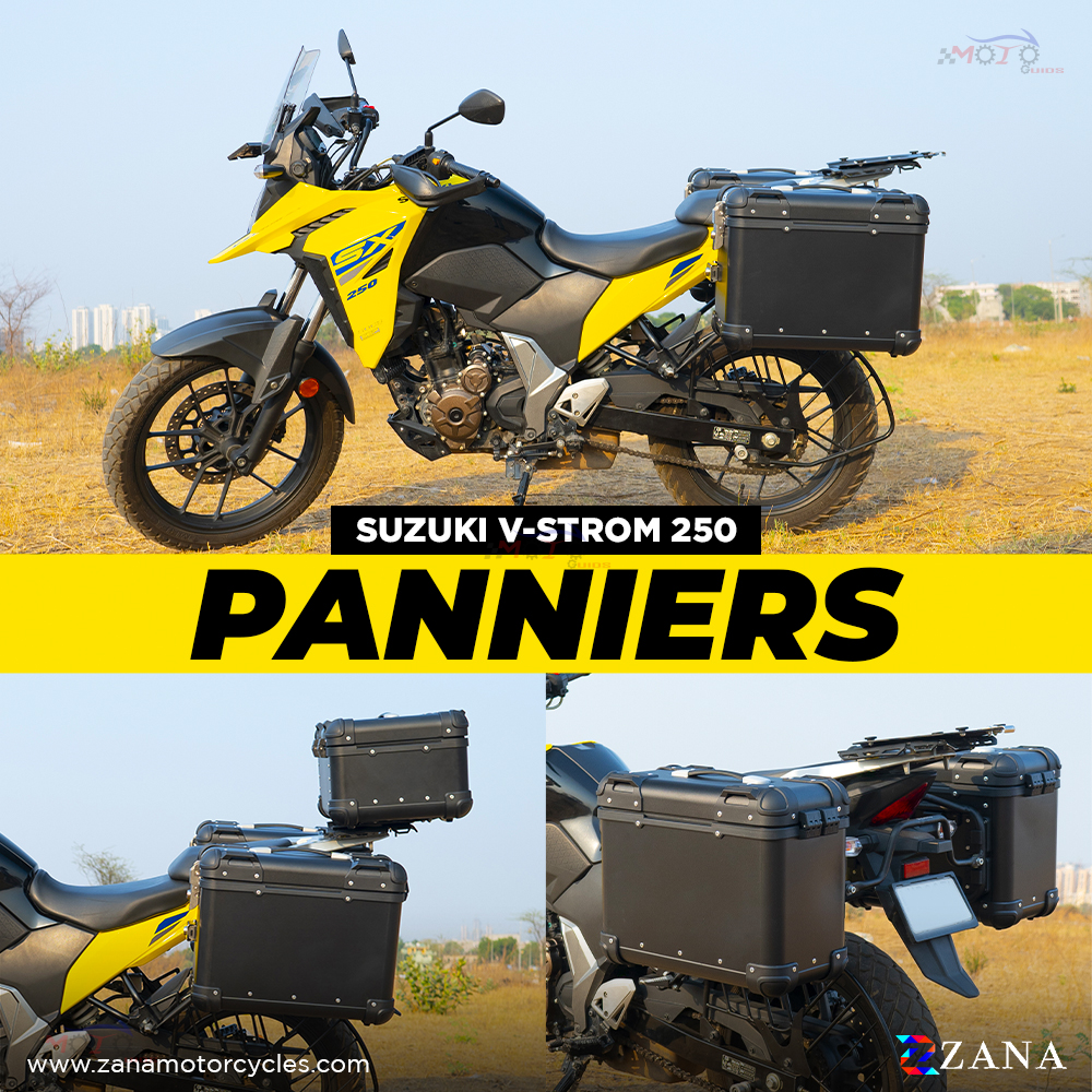 Zana- Panniers( 36 LTR ) Aluminium R-Flat Black With Frame For Suzuki V-Strom 250