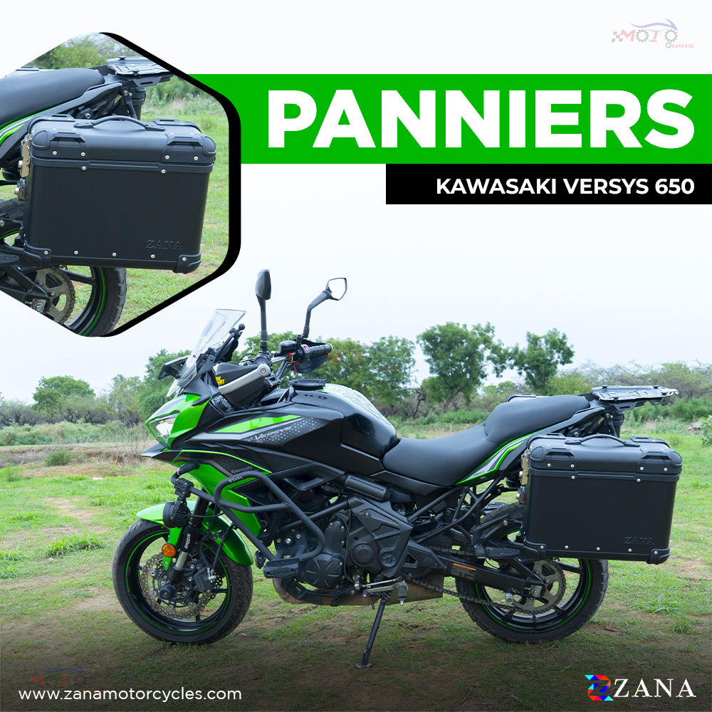 Zana- Panniers ( 36 LTR ) Aluminium R-Flat Black With Frame For Kawasaki Versys 650